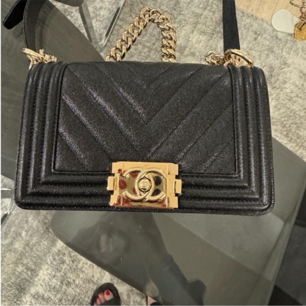 Chanel caviar chevron quilted small boy flap